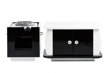 Set aus Tisch + Tisch + Hot Plate - schwarz/weiß 